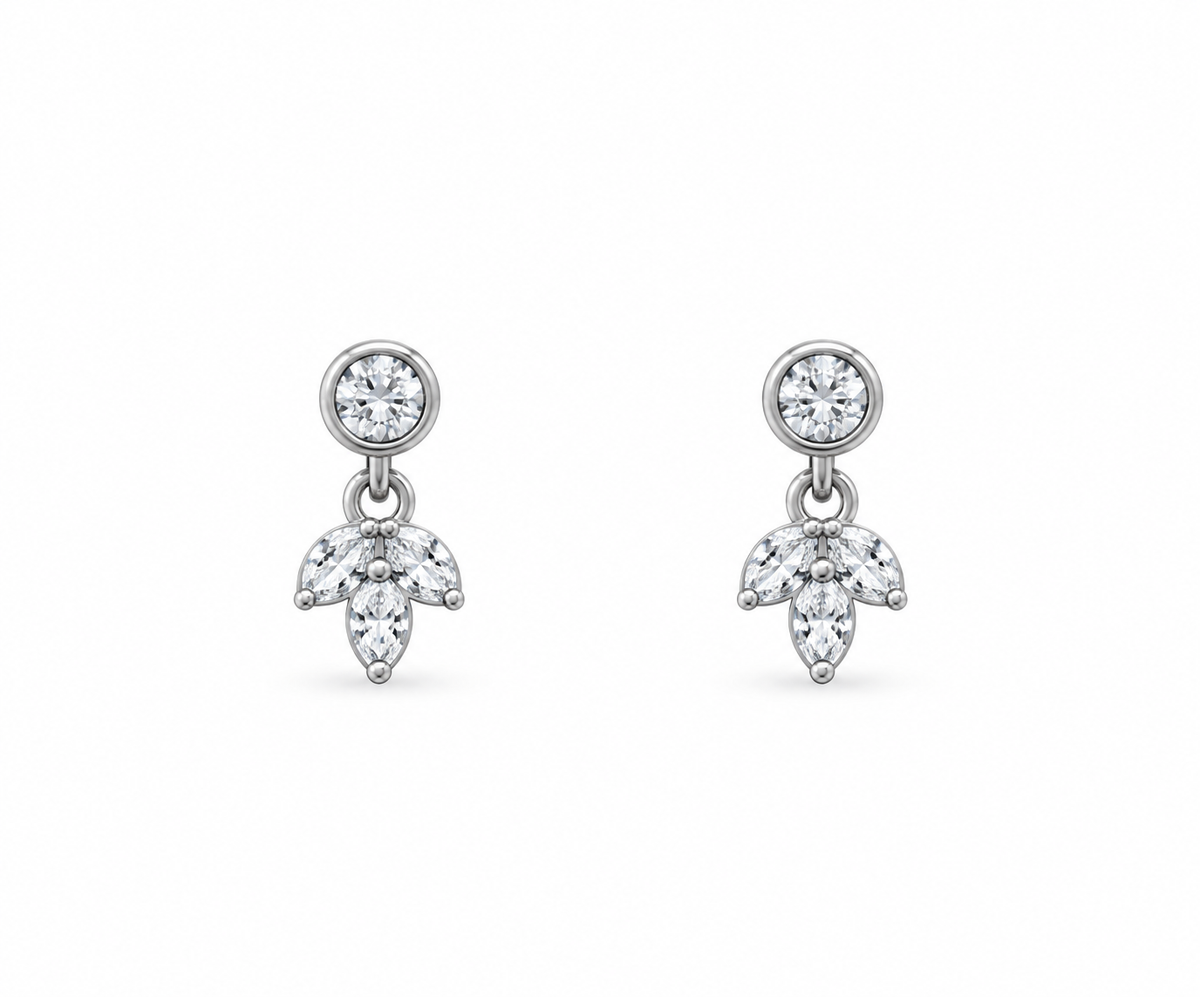 Silver Elara Double Crystal Floral Stud Earrings