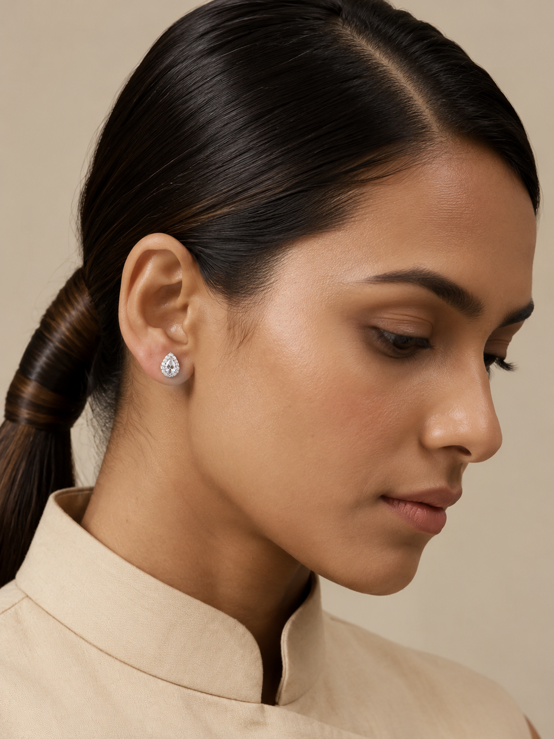 Silver Celeste Teardrop Halo Crystal Stud Earrings