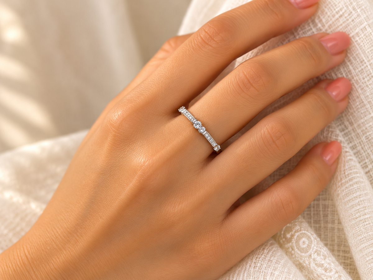 Silver Crystal Double Row Ring