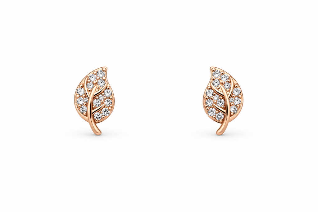 Rose Gold Elara Curved Leaf Stud Earrings