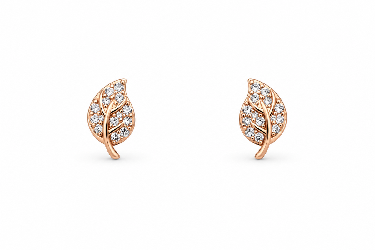 Rose Gold Elara Curved Leaf Stud Earrings