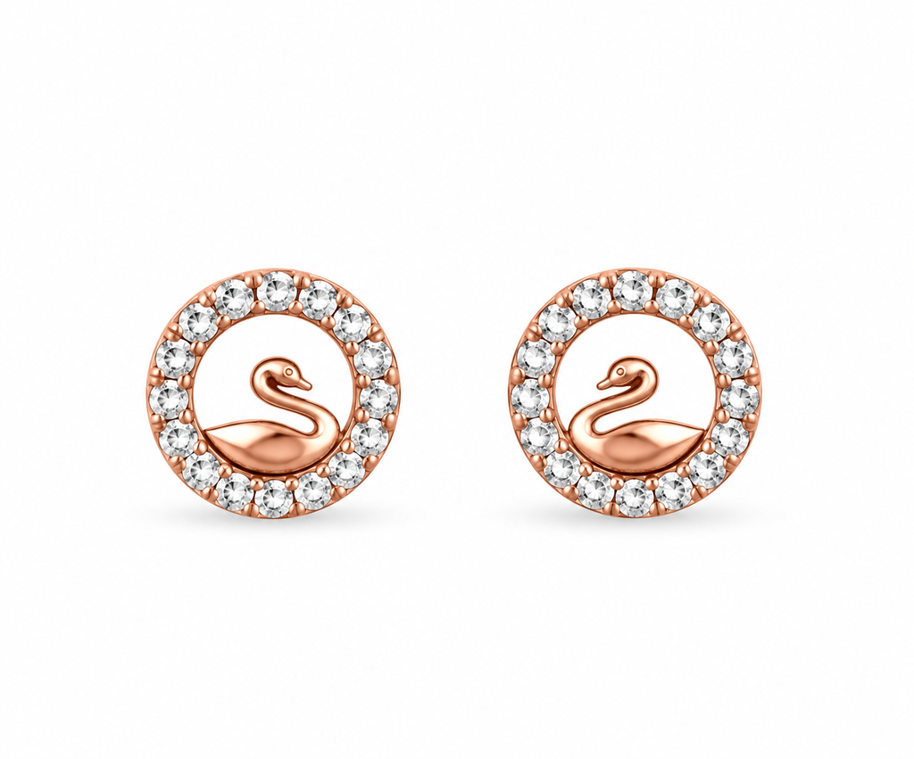 Rose Gold Elara Swan Crystal Stud Earrings
