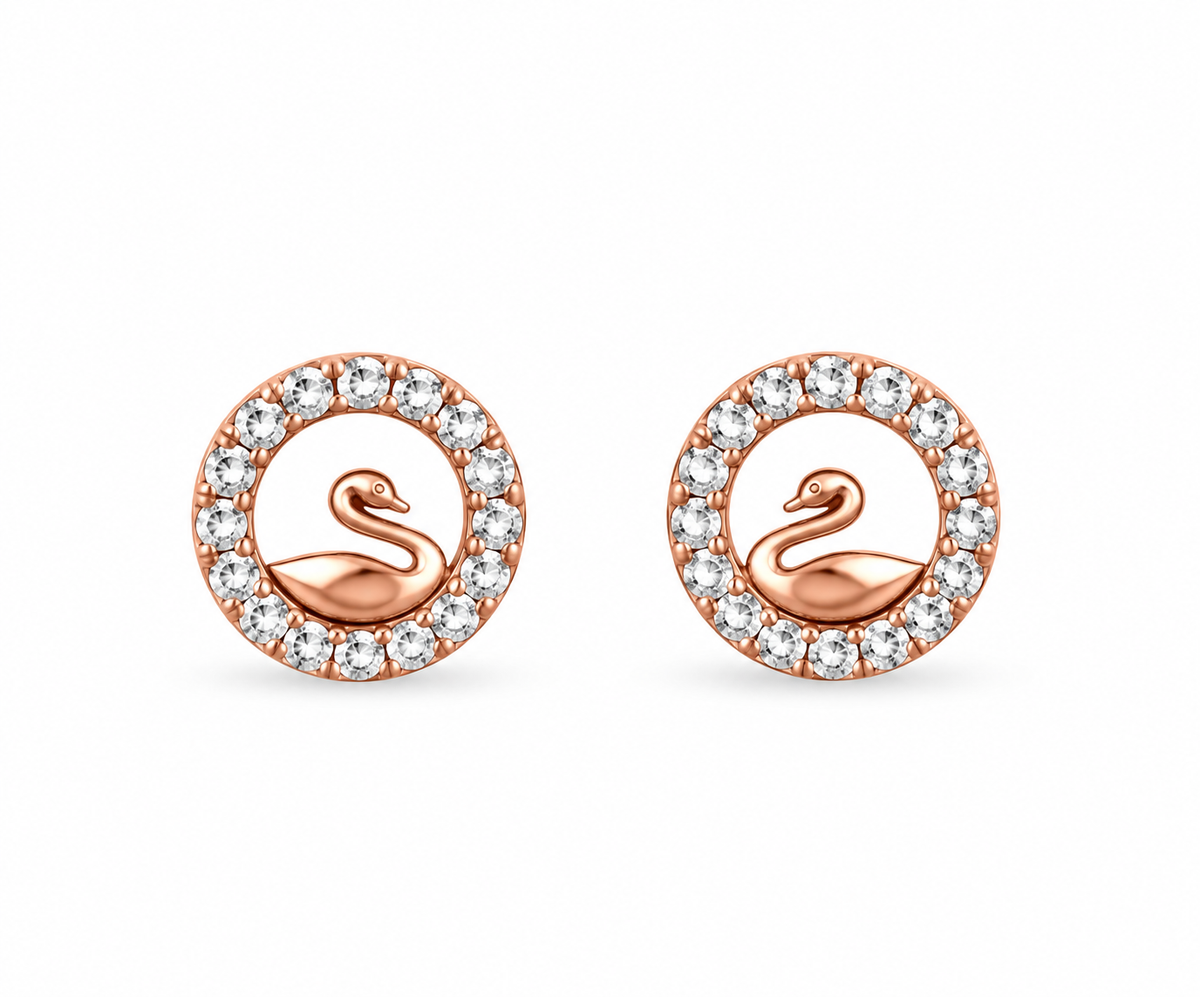 Rose Gold Elara Swan Crystal Stud Earrings
