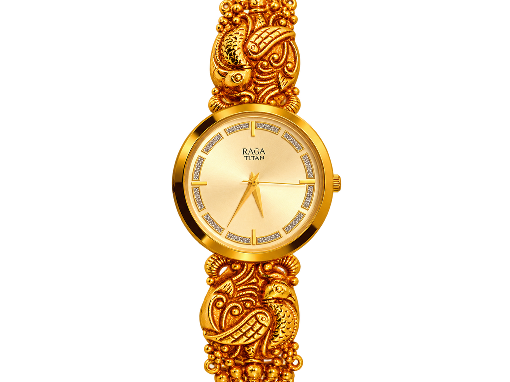 Raga Titan Rajvani Ornate Bracelet Watch – Gold Tone