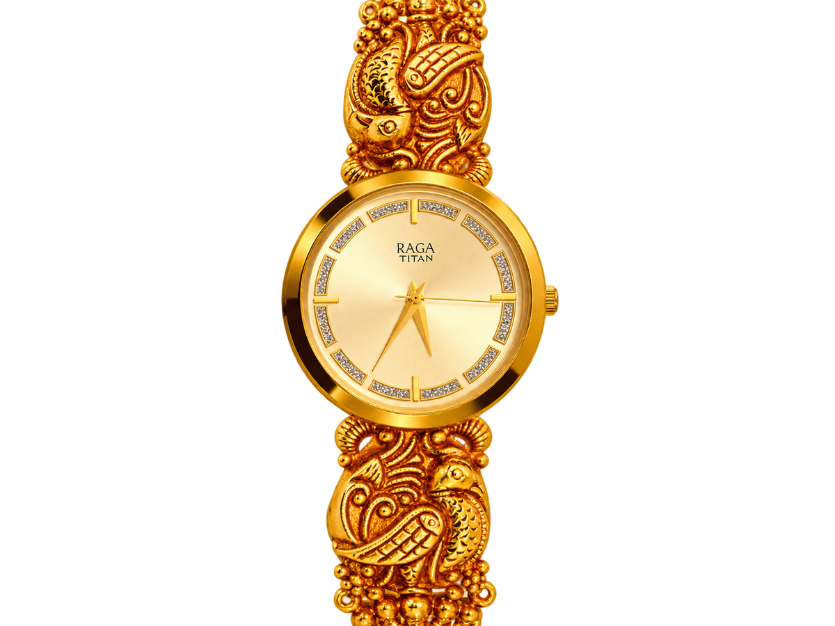 Raga Titan Rajvani Ornate Bracelet Watch – Gold Tone