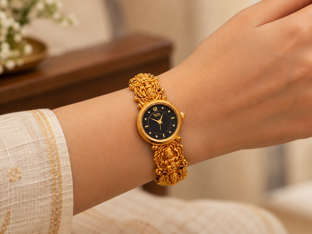 Raga Titan Rudra Heritage Black Dial Gold-Tone Watch