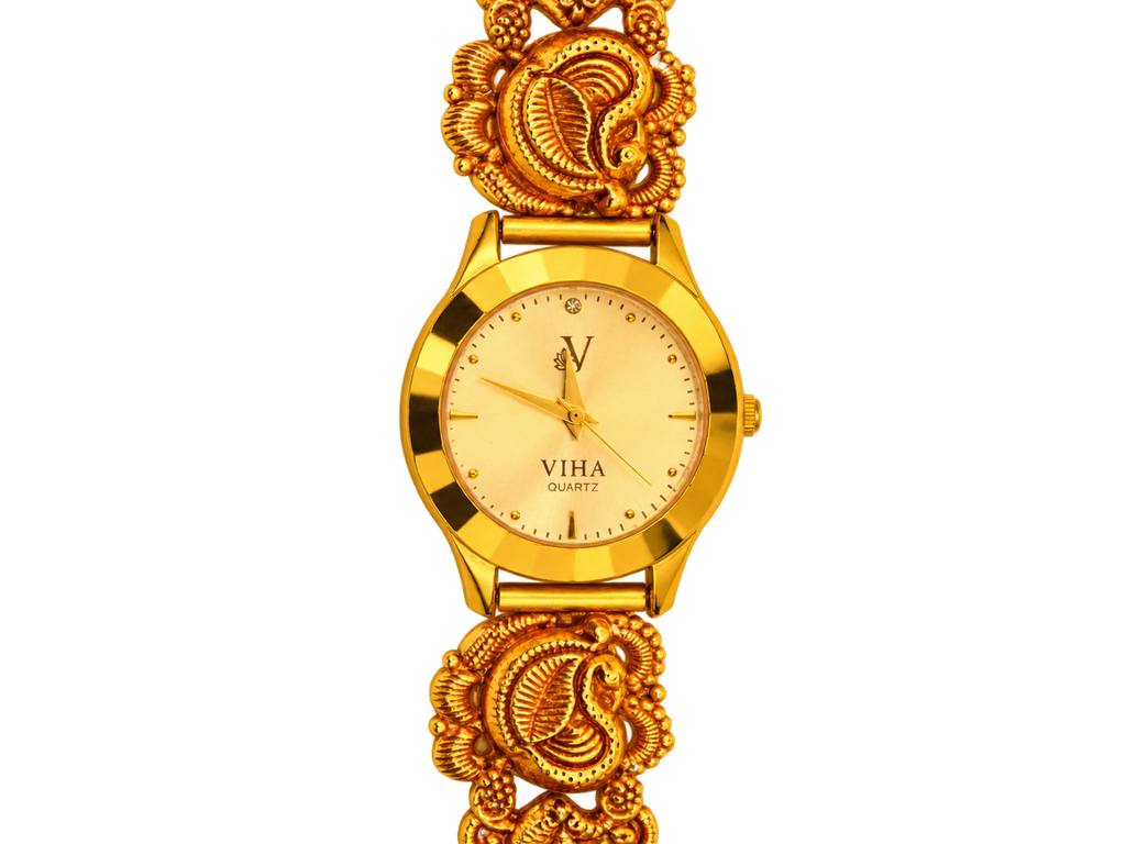 Viha Quartz Virasat Ornate Gold-Tone Heritage Watch