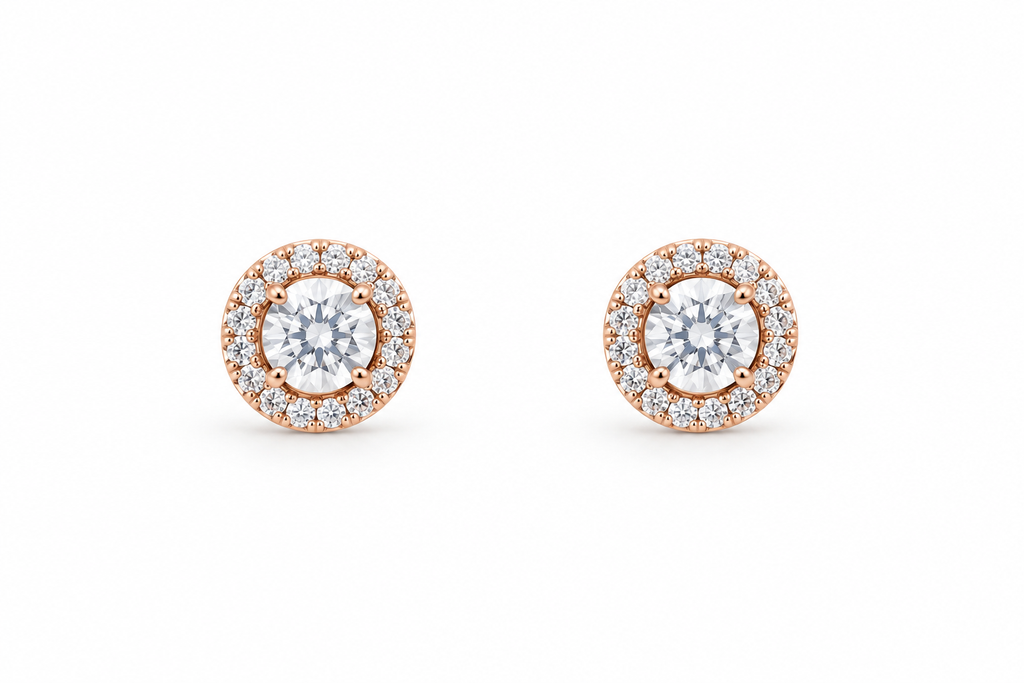 Rose Gold Halo Solitaire Earrings