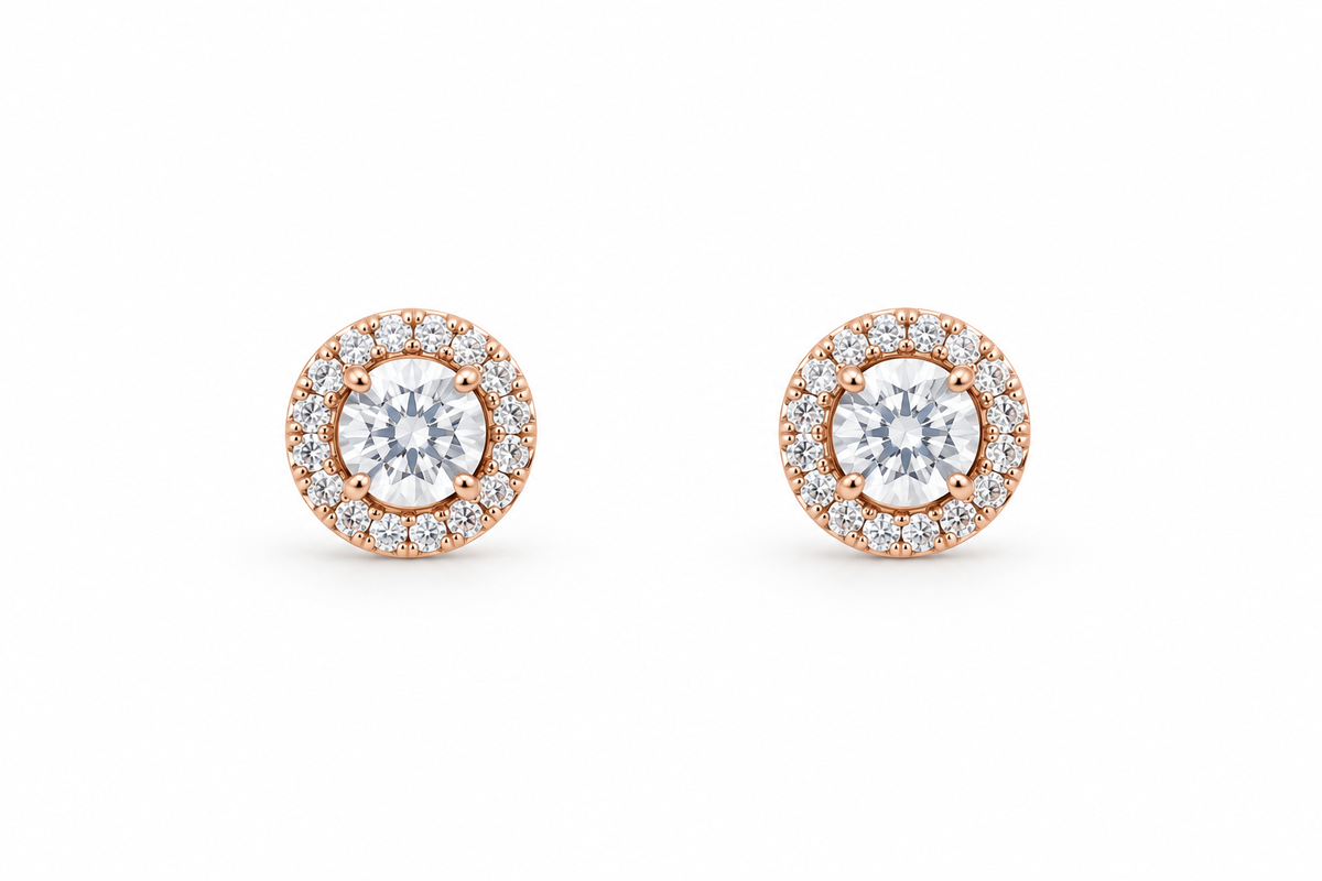 Rose Gold Halo Solitaire Earrings