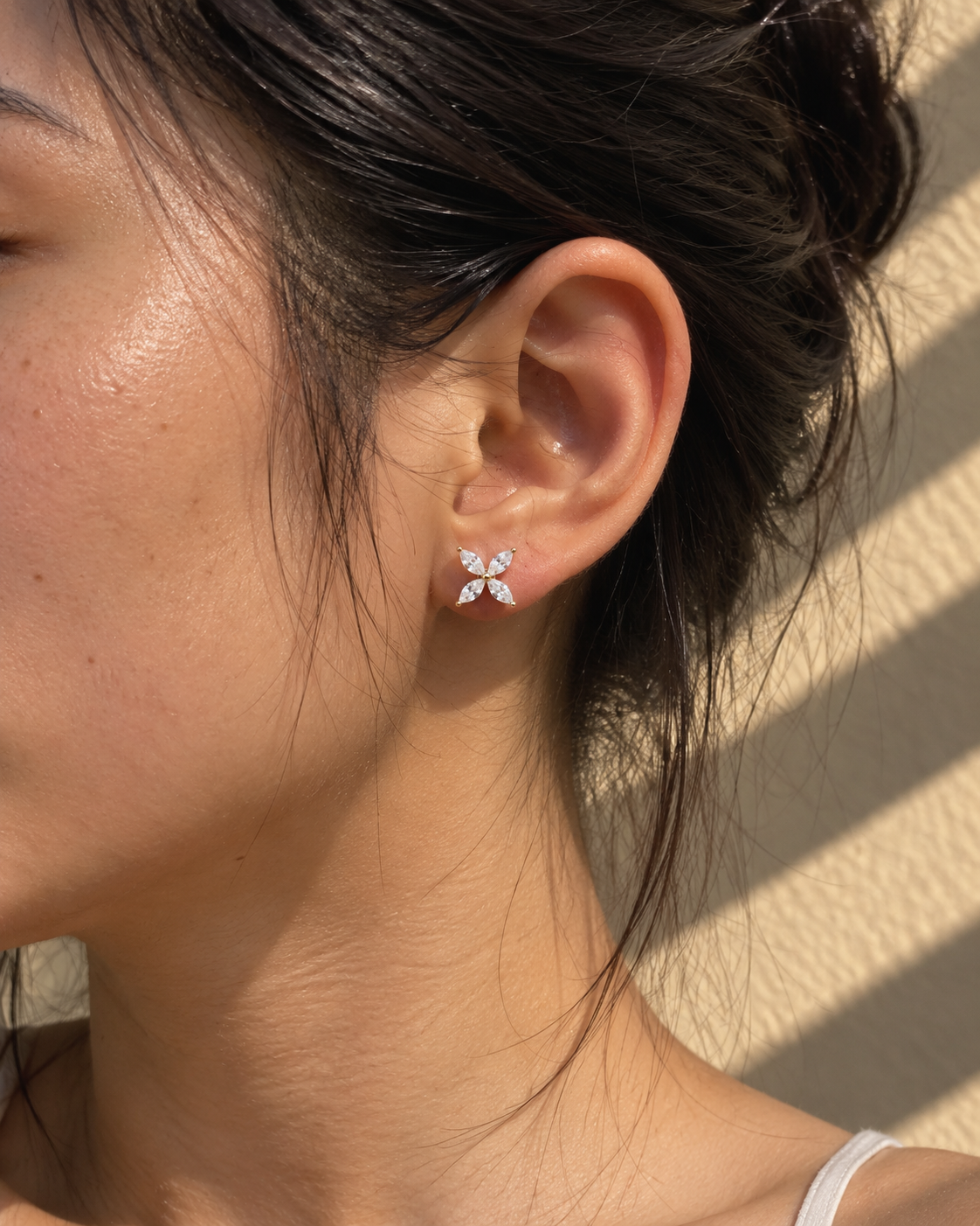 Rose Gold Fiora Four-Petal Crystal Stud Earrings