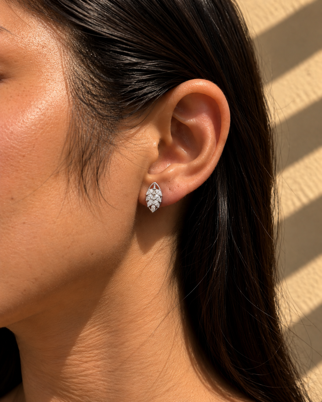 Silver Elara Leaf Crystal Stud Earrings