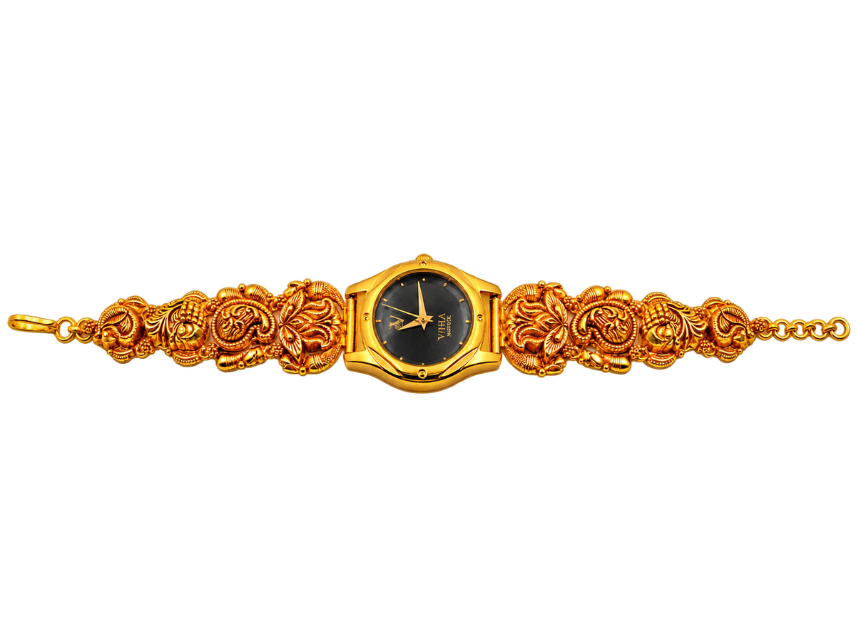 Viha Heritage Floral Gold-Tone Bracelet Watch