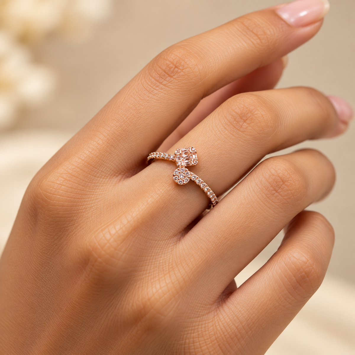 Silver Petal Twinlight Ring