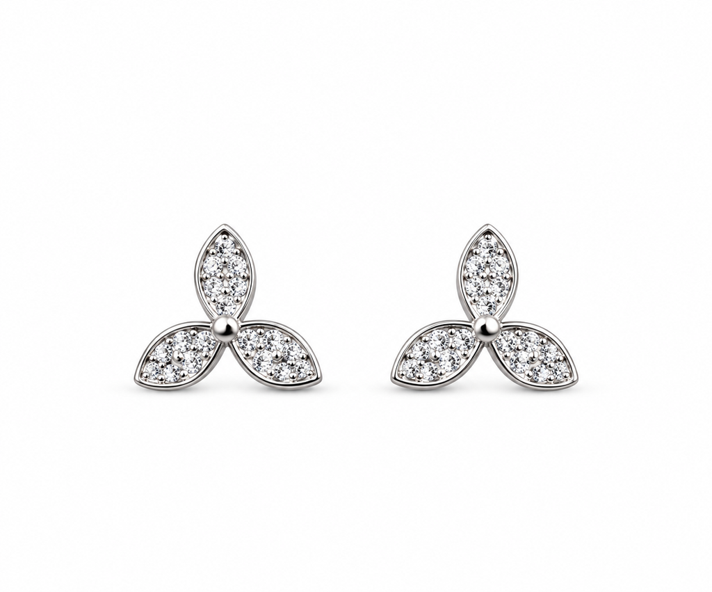 Silver Fiora Three-Petal Crystal Stud Earrings