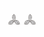 Silver Fiora Three-Petal Crystal Stud Earrings