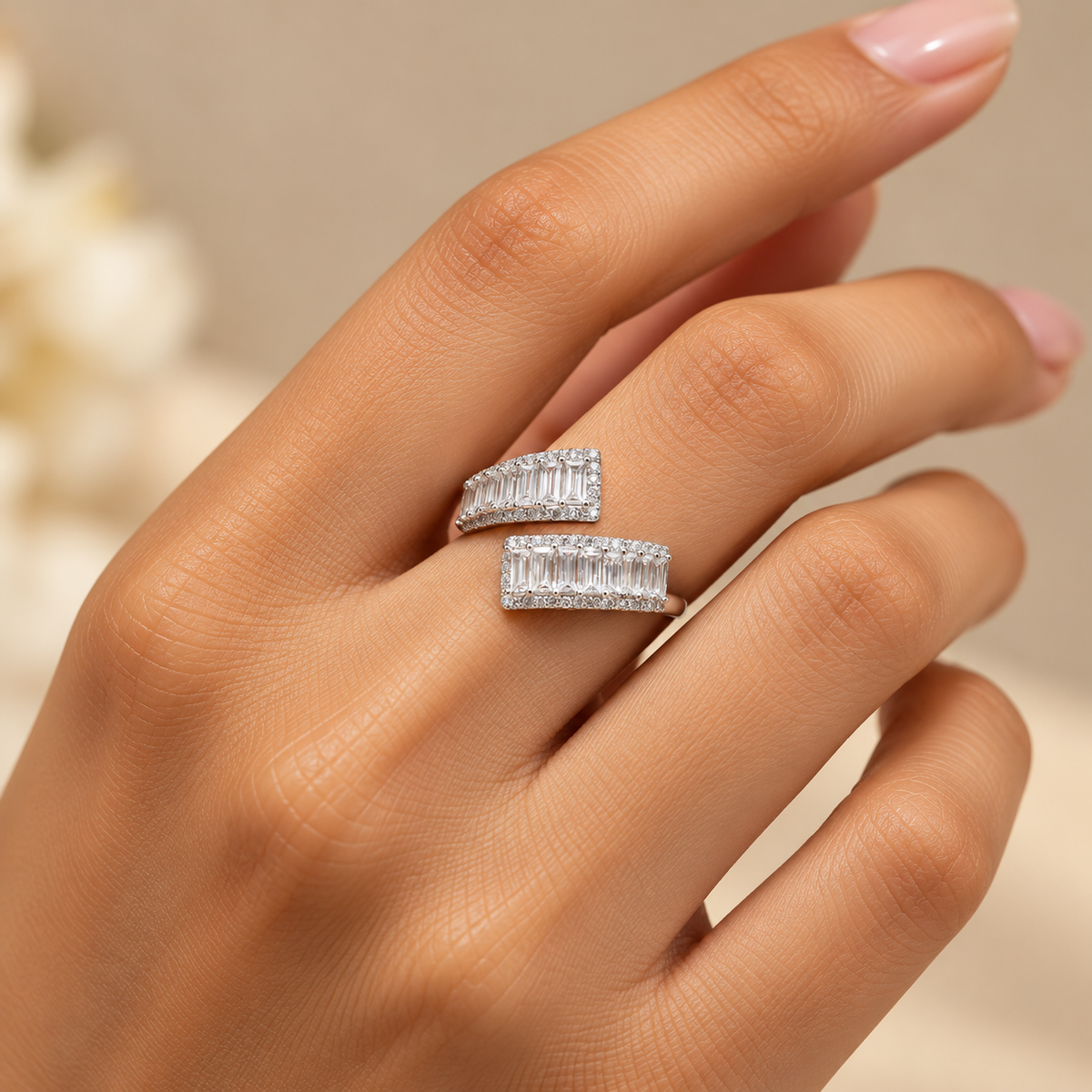 Silver Baguette Royale Open Ring
