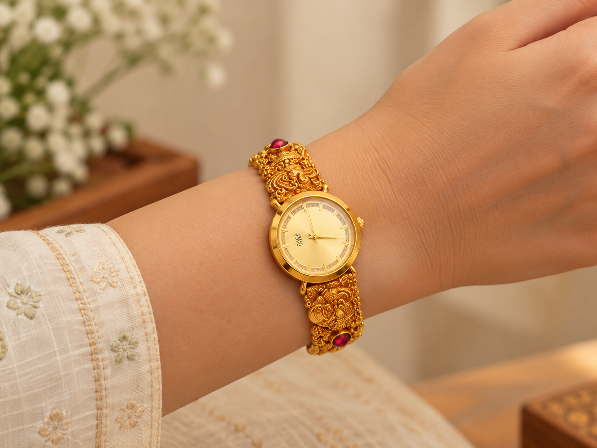 Raga Titan Rajvani Ornate Bracelet Watch – Gold Tone
