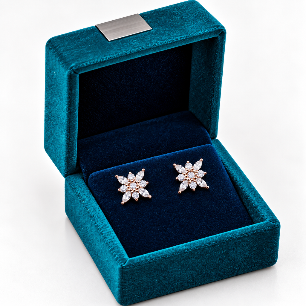 Rose Gold Celeste Marquise Floral Stud Earrings