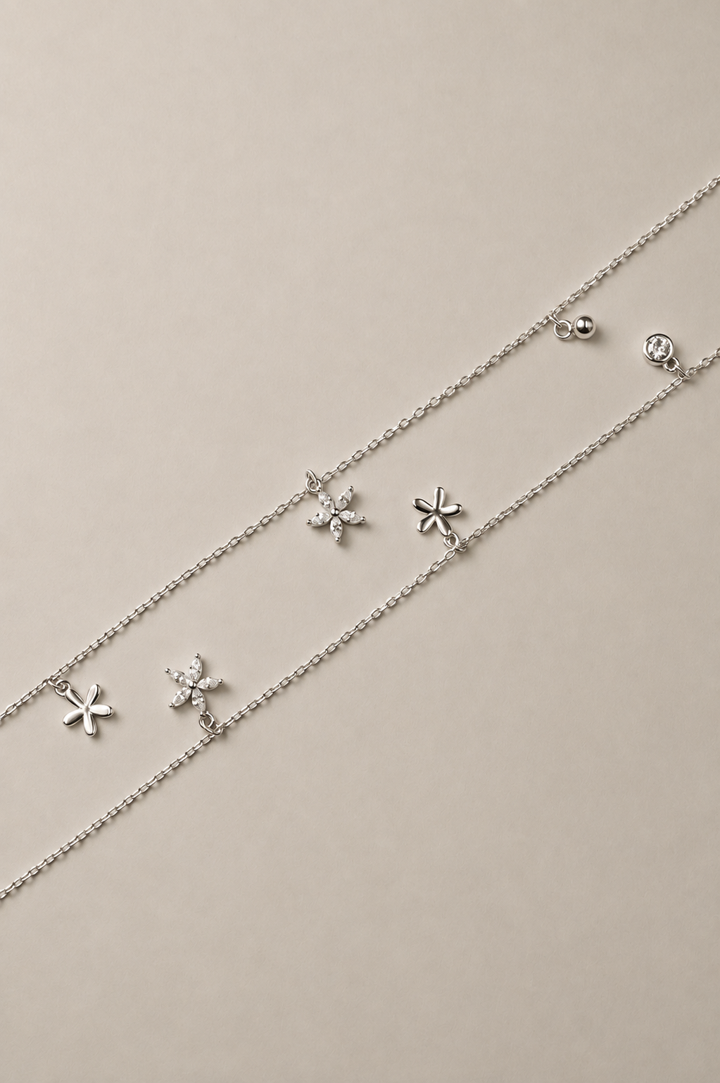 Silver Fiora Charm Cascade Anklet