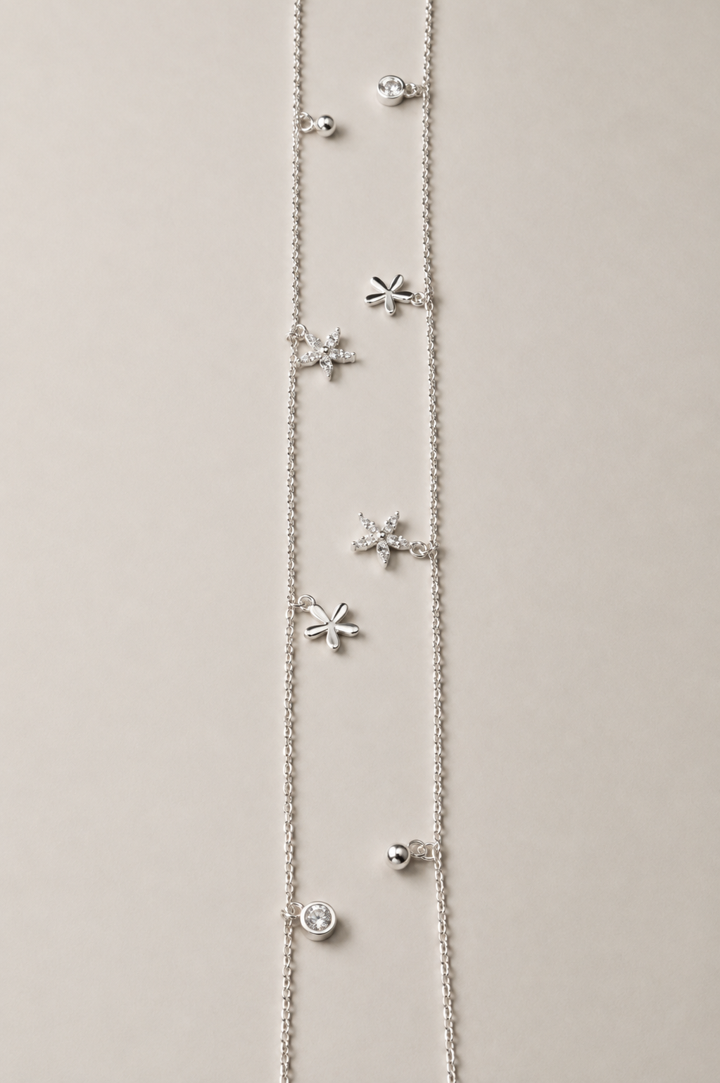 Silver Fiora Charm Cascade Anklet