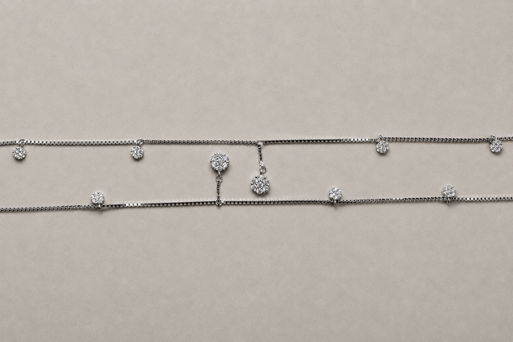 Silver Fiora Floral Crystal Anklet