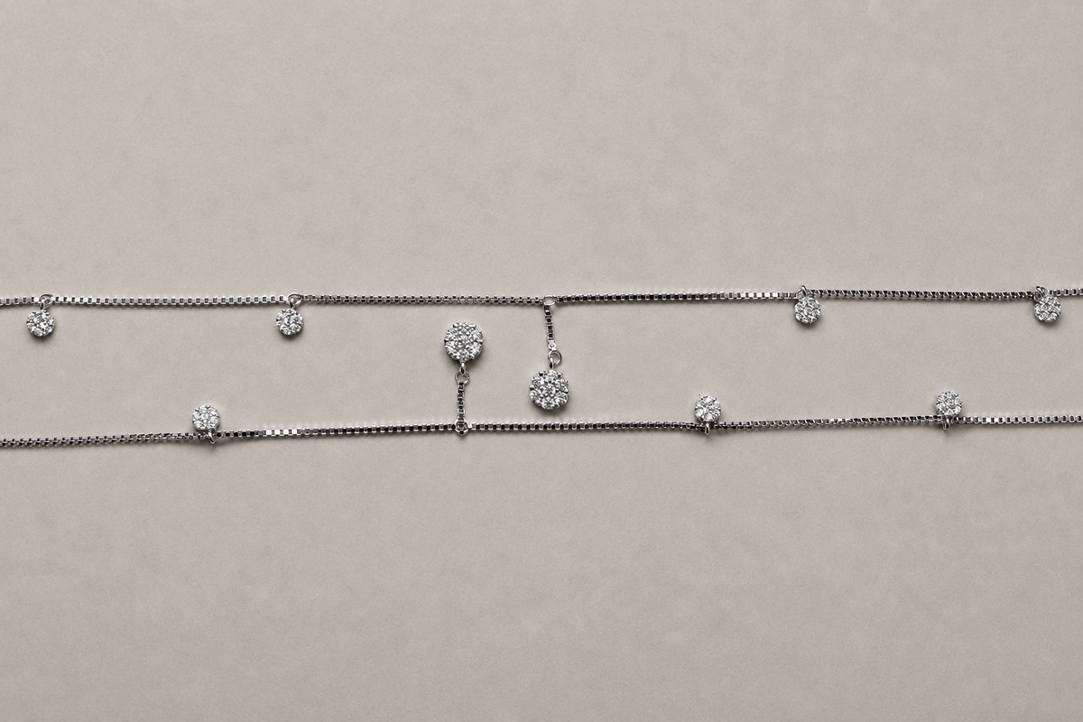 Silver Fiora Floral Crystal Anklet