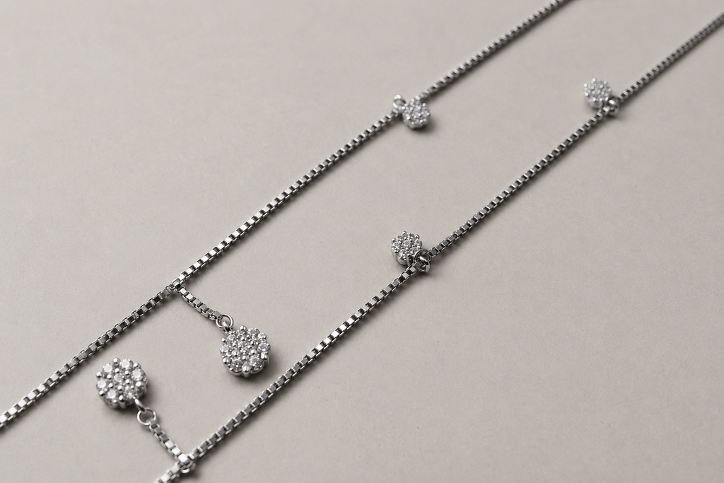 Silver Fiora Floral Crystal Anklet