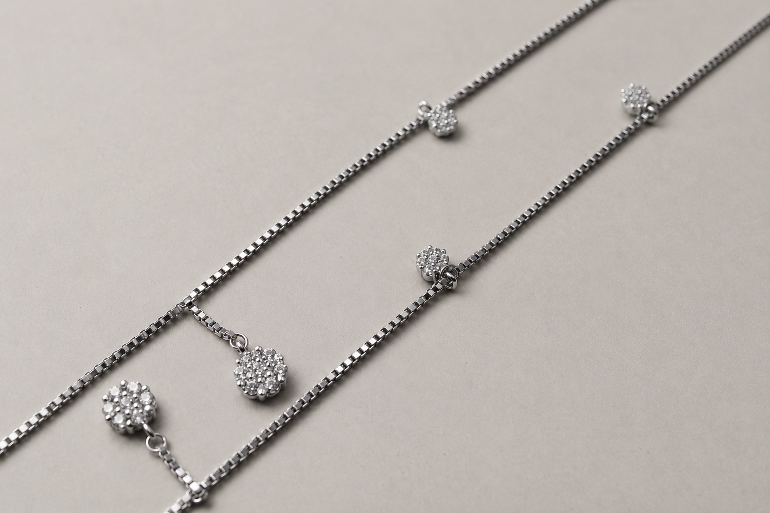 Silver Fiora Floral Crystal Anklet