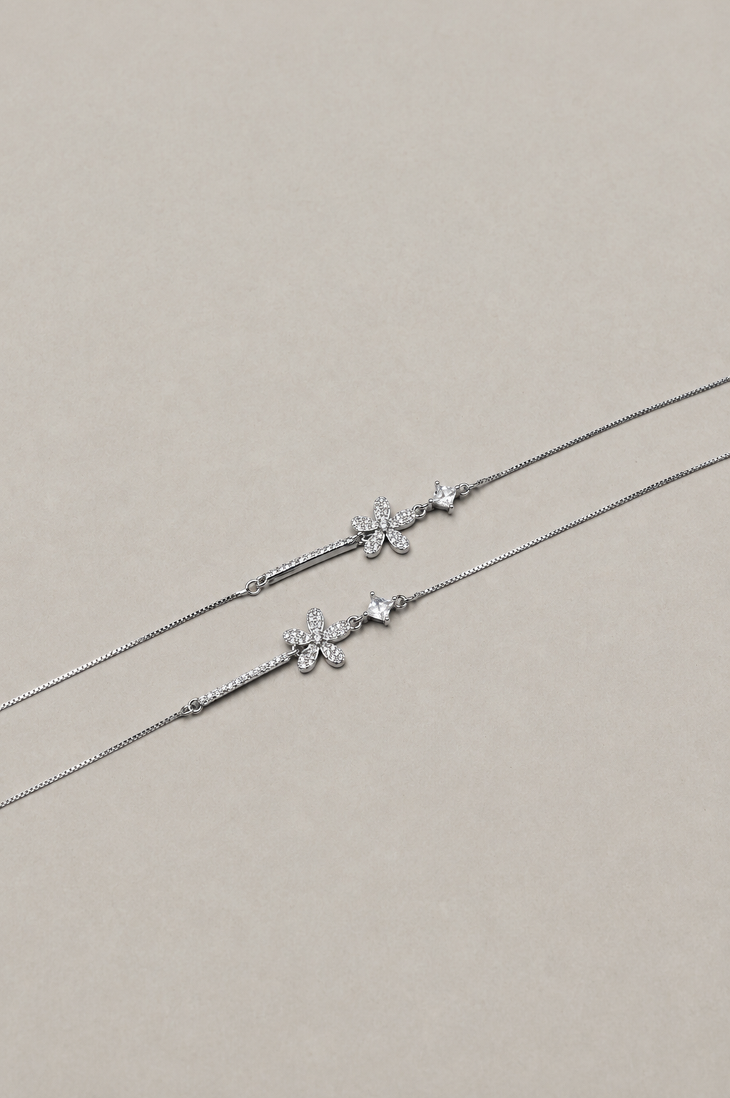 Silver Fiora Floral Crystal Anklet
