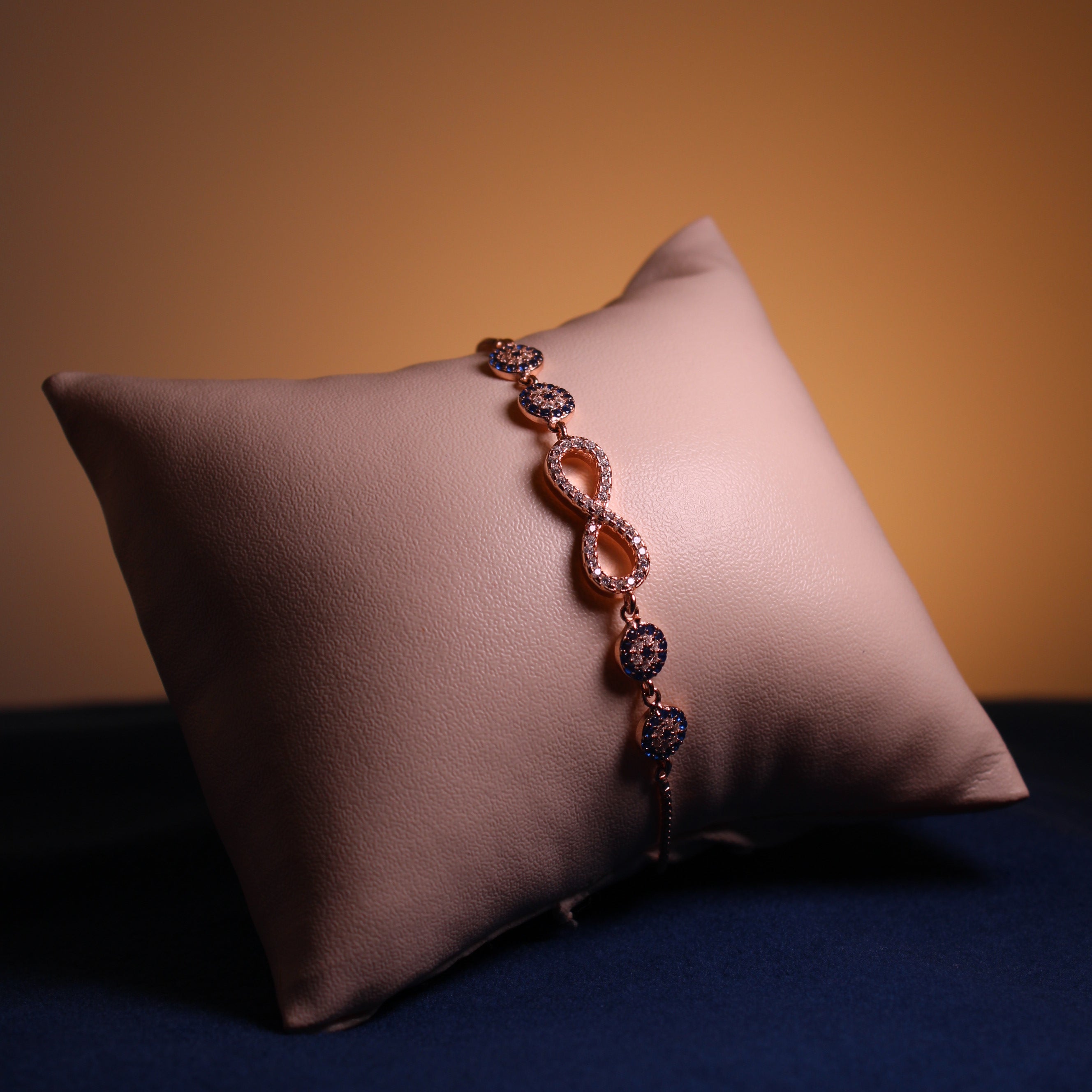 Rose Gold Elara Blue Crystal Infinity Bracelet