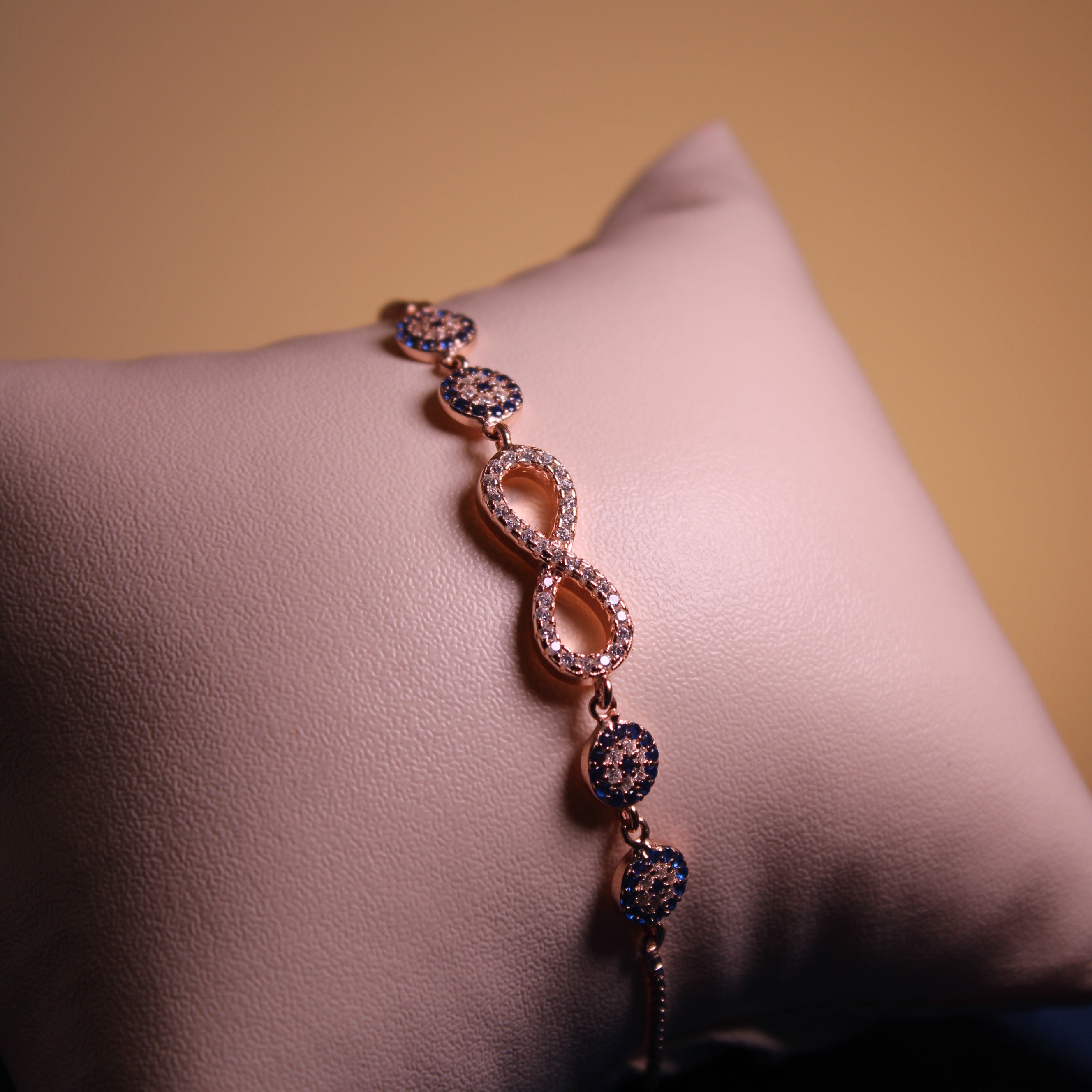Rose Gold Elara Blue Crystal Infinity Bracelet