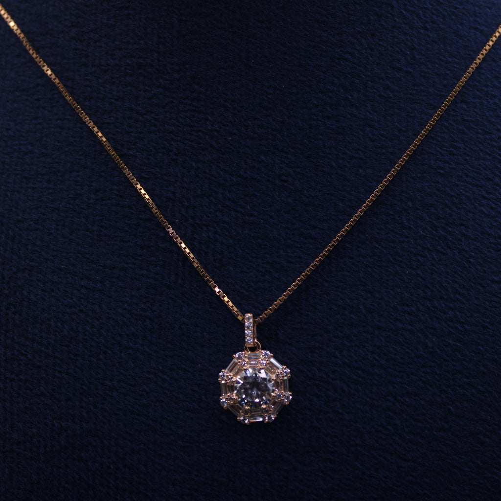 Rose Gold Baguette Halo Pendant Set