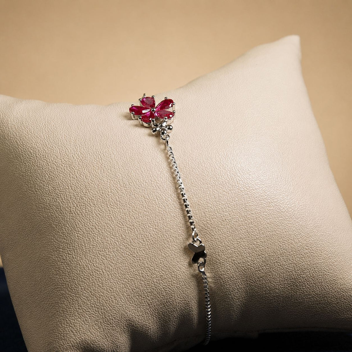 Silver Pink Fleur Bracelet