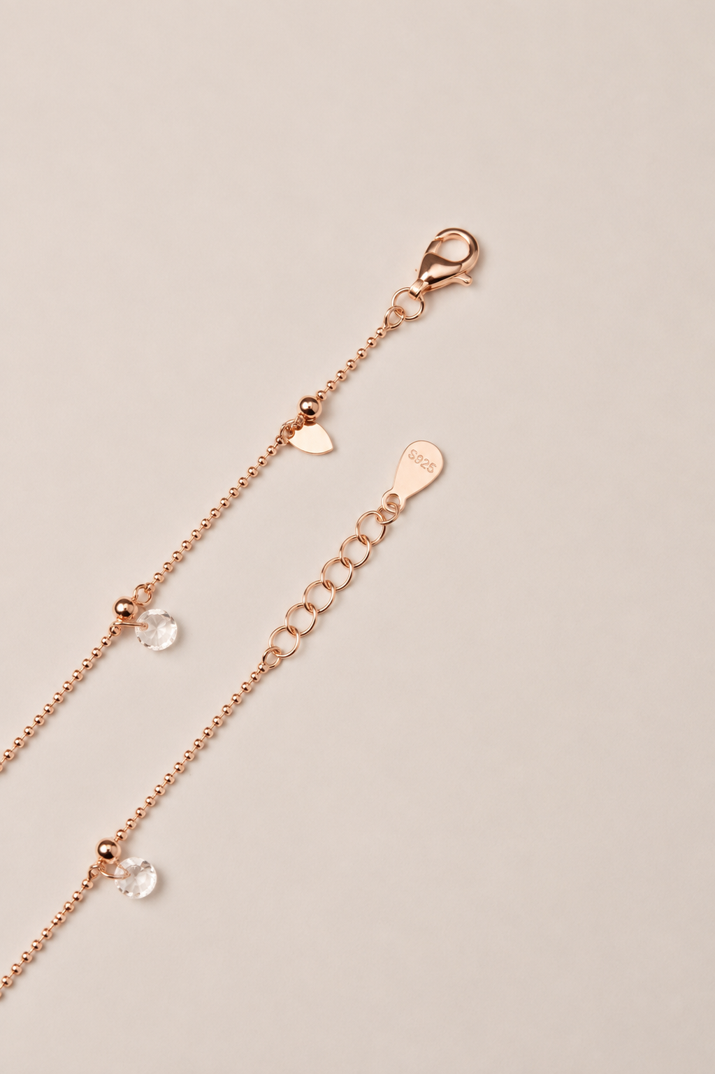 Rose Gold Fiora Leaf & Crystal Anklet