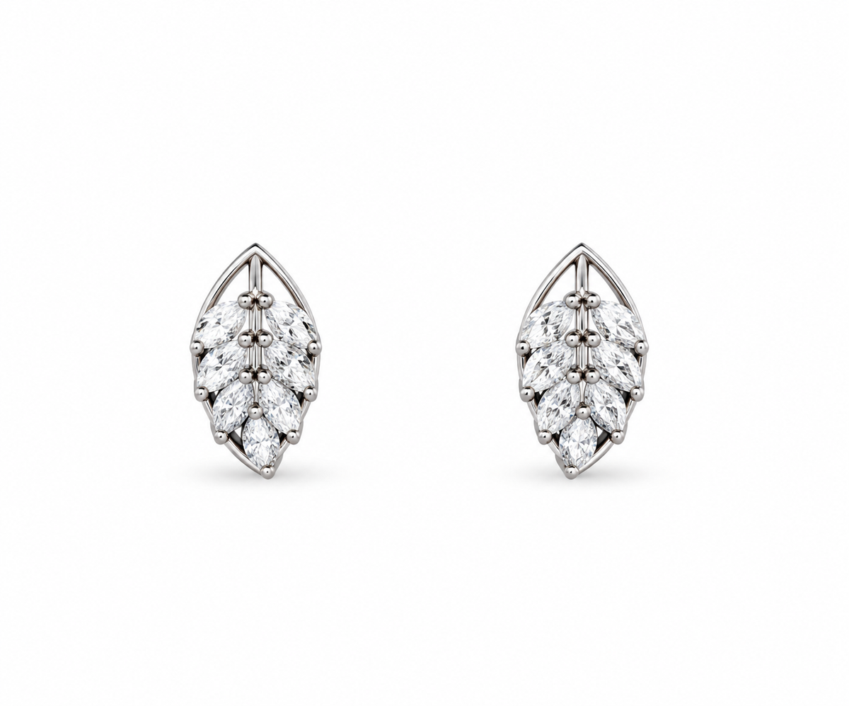 Silver Elara Leaf Crystal Stud Earrings