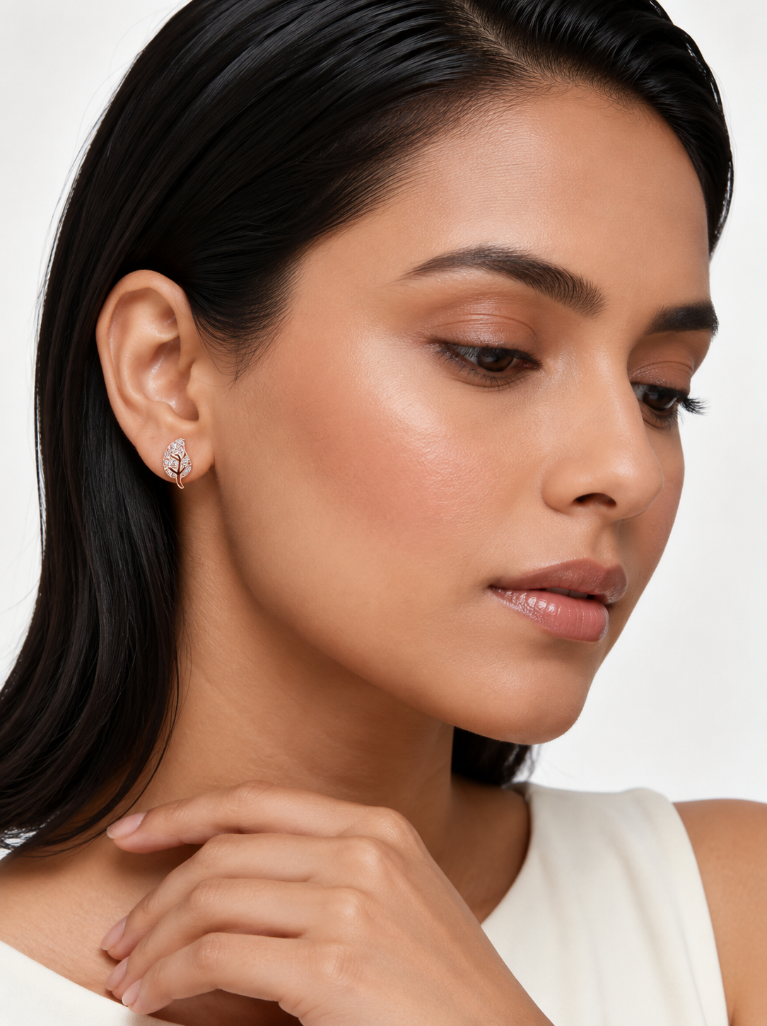 Rose Gold Elara Curved Leaf Stud Earrings