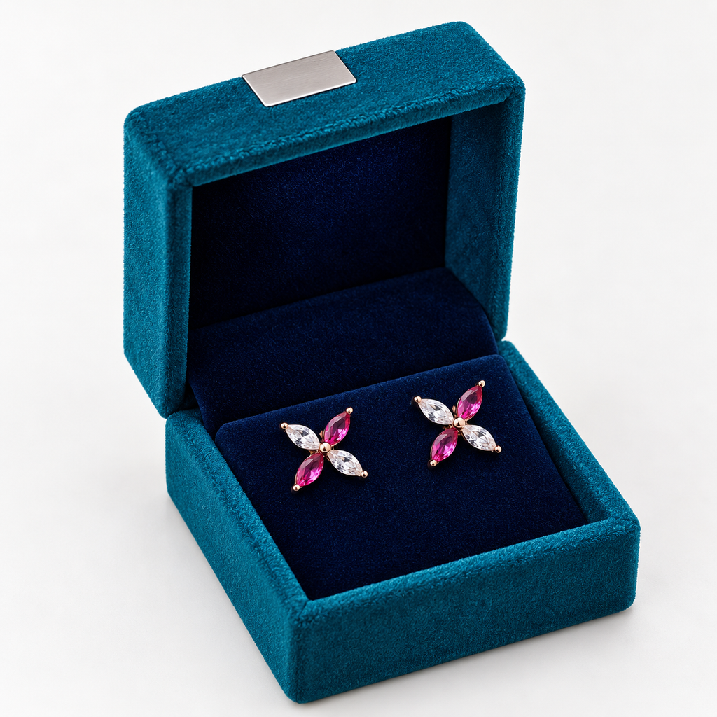 Rose Gold Fiora Pink Marquise Floral Stud Earrings