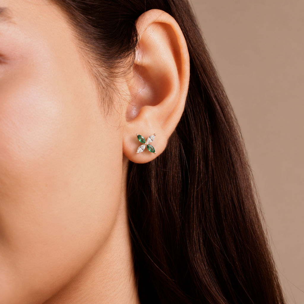 Rosé Emerald Bloom Studs