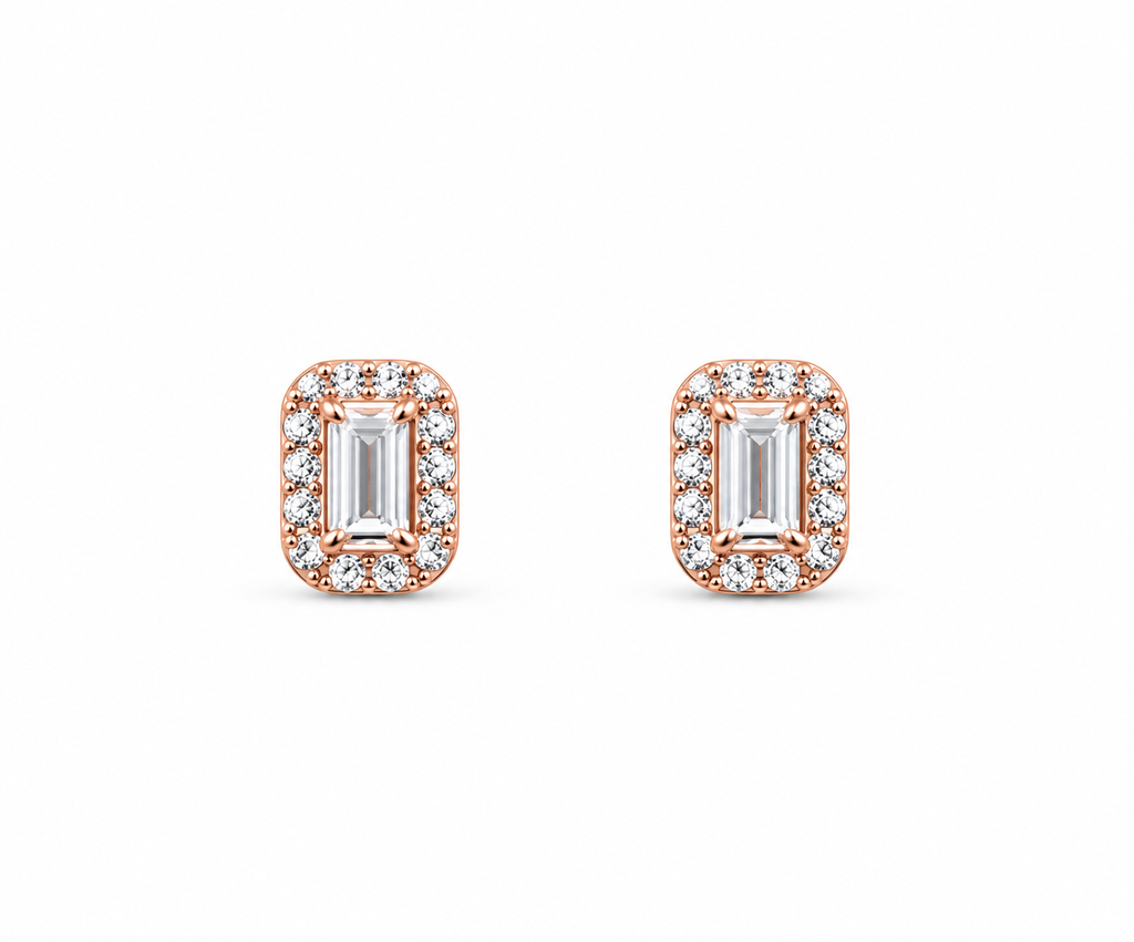 Rose Gold Celeste Baguette Crystal Stud Earrings
