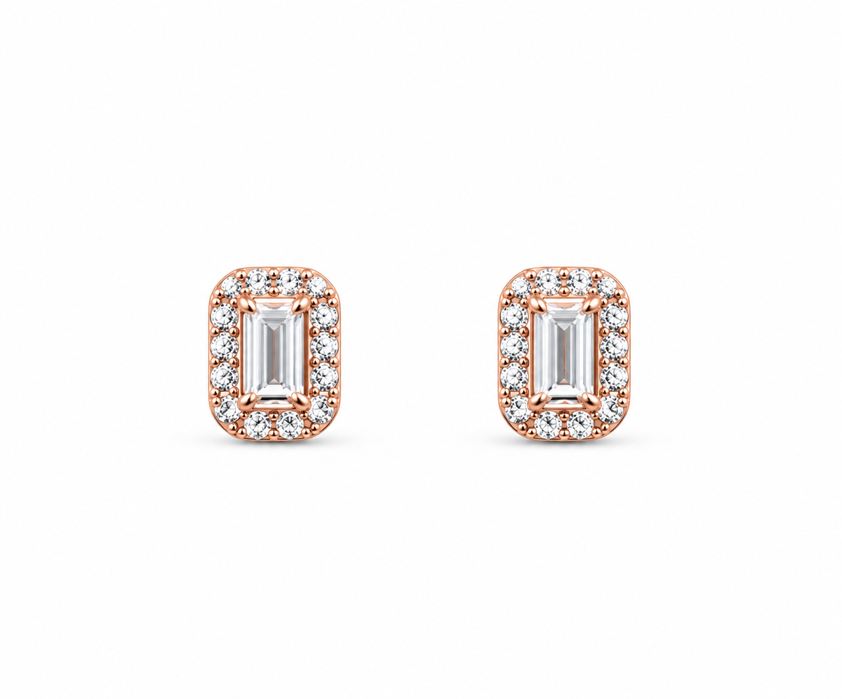 Rose Gold Celeste Baguette Crystal Stud Earrings