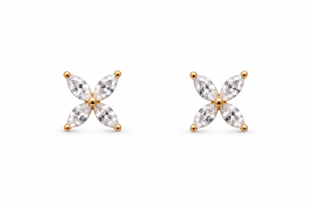 Rose Gold Fiora Four-Petal Crystal Stud Earrings