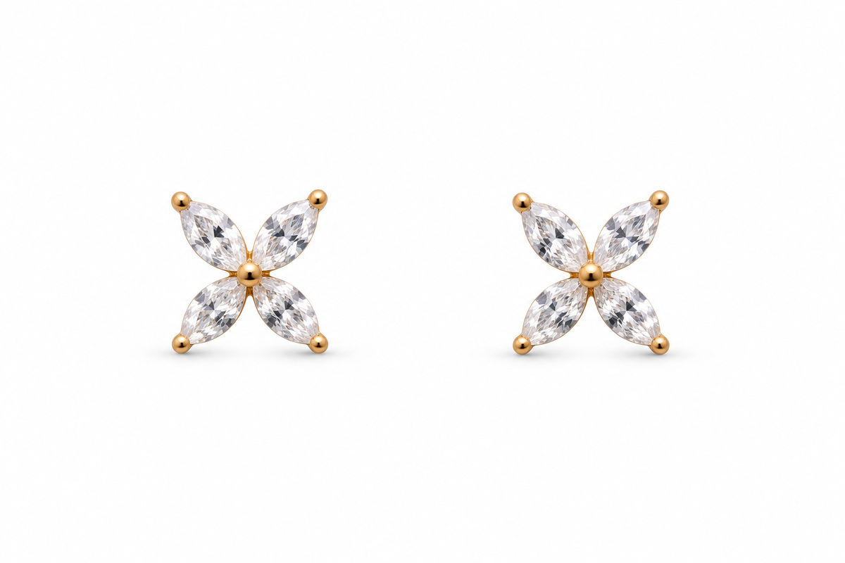 Rose Gold Fiora Four-Petal Crystal Stud Earrings