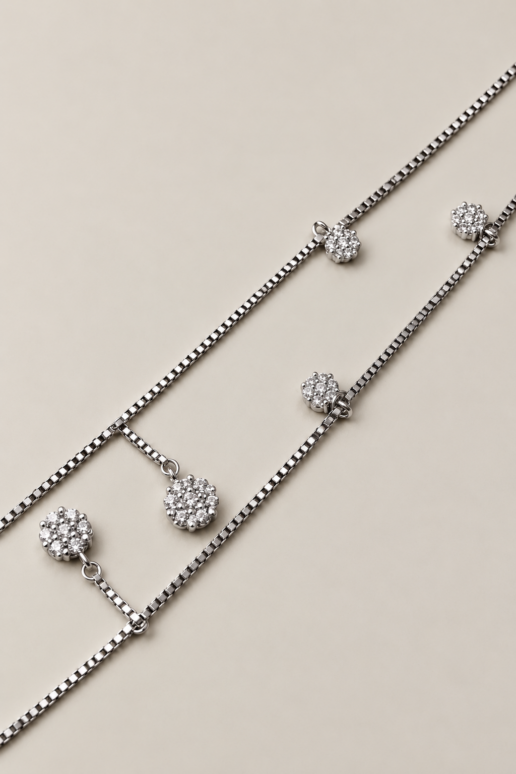 Silver Fiora Floral Crystal Anklet