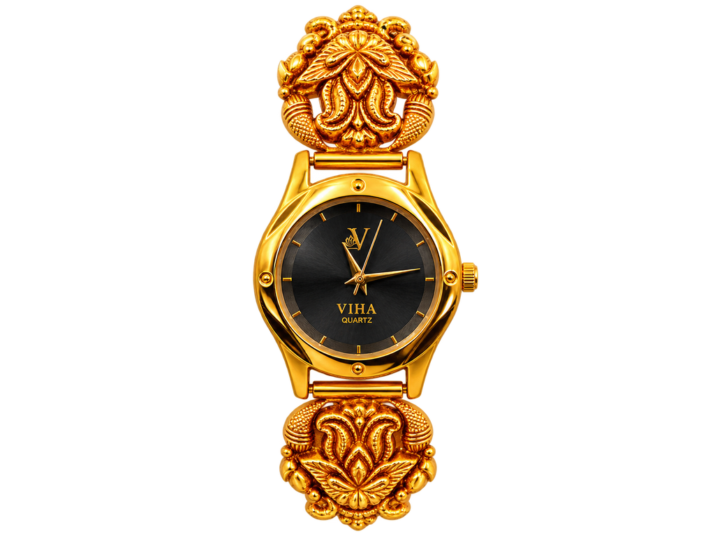 Viha Heritage Floral Gold-Tone Bracelet Watch