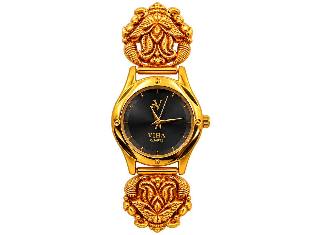 Viha Heritage Floral Gold-Tone Bracelet Watch