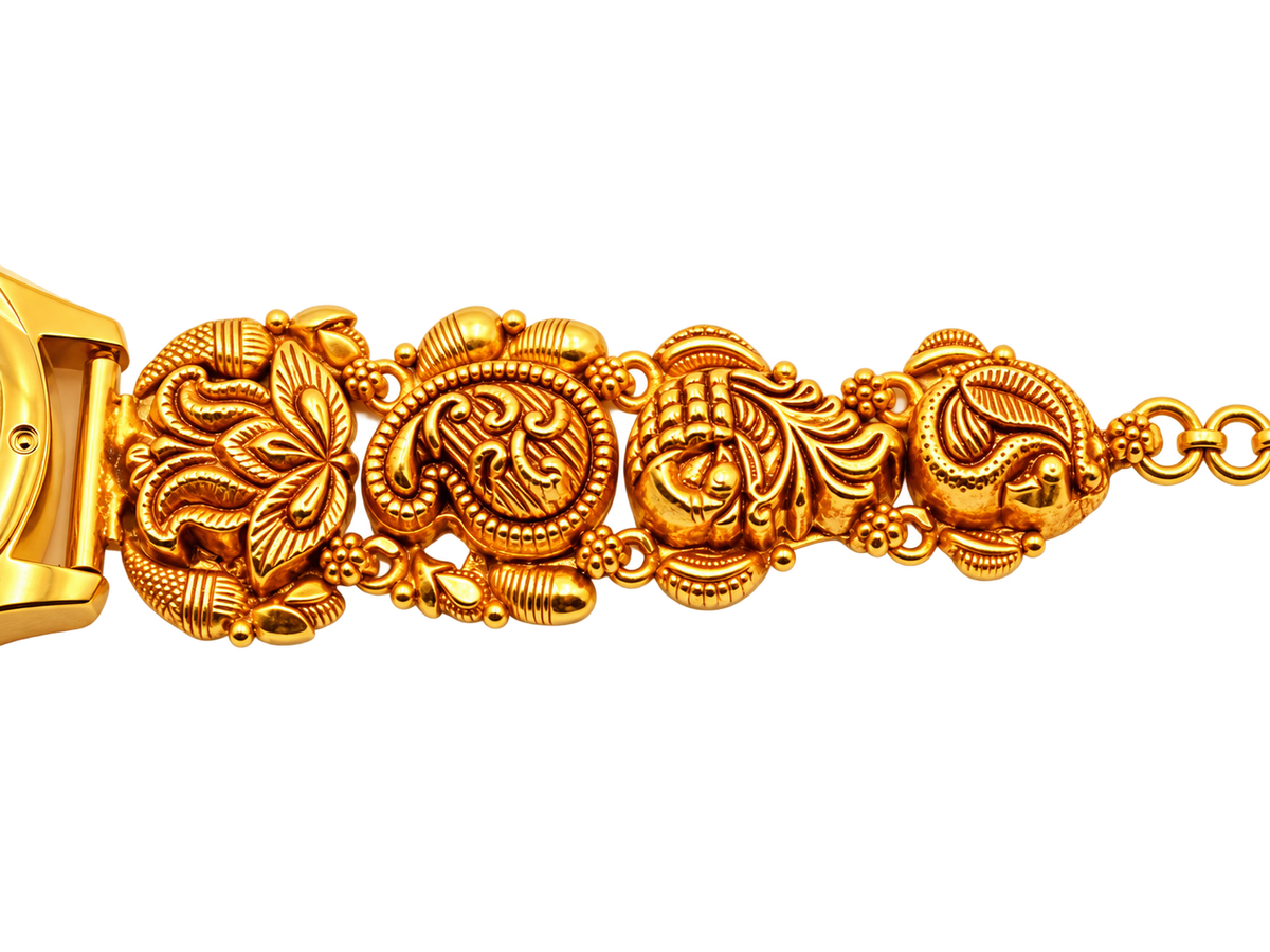 Viha Heritage Floral Gold-Tone Bracelet Watch