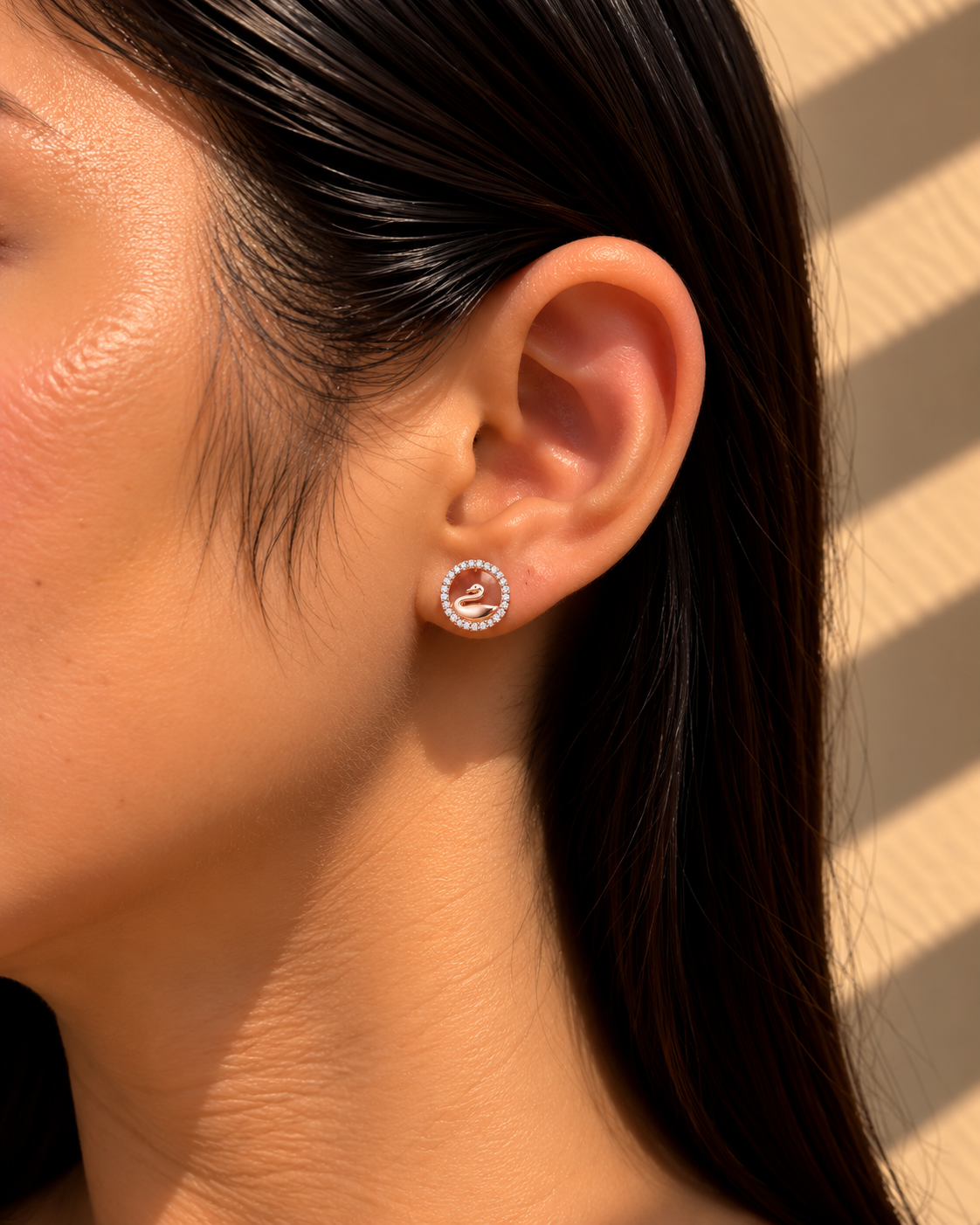 Rose Gold Elara Swan Crystal Stud Earrings