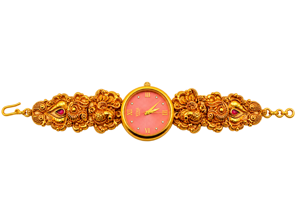 Raga Titan Royal Peacock Gold-Tone Bracelet Watch – Pink Dial