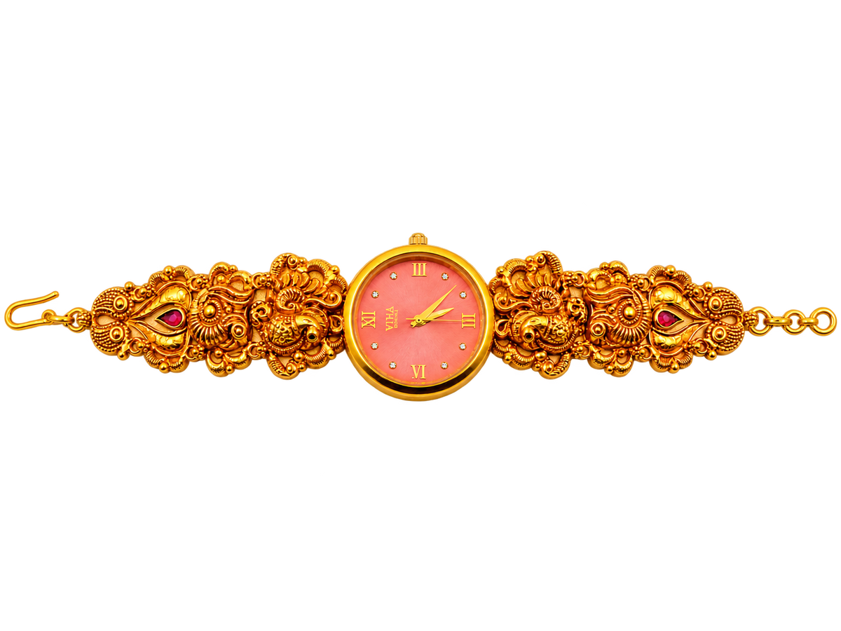 Raga Titan Royal Peacock Gold-Tone Bracelet Watch – Pink Dial