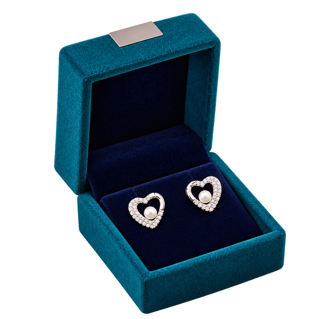Silver Celeste Heart Pearl Stud Earrings
